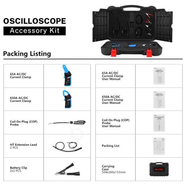 Autel MaxiSYS MSOAK Oscilloscope Accessory Kit Work with MaxiFlash VCMI Ultra EV, Ultra, MS919 and MP408, 65A/ 650A AC/DC Current Clamp, Coil On Plug Probe, HT Extension Lead, 2*2pcs Battery Clip - Image 7