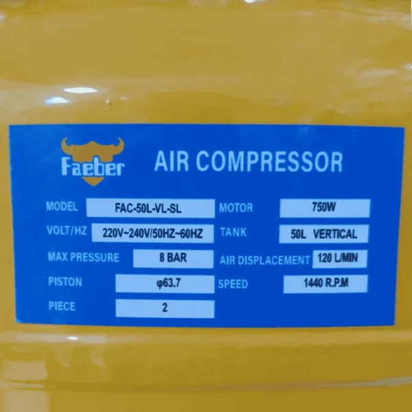 Faeber Vertical Air Compressor, 50ltr, 750W, - Image 6